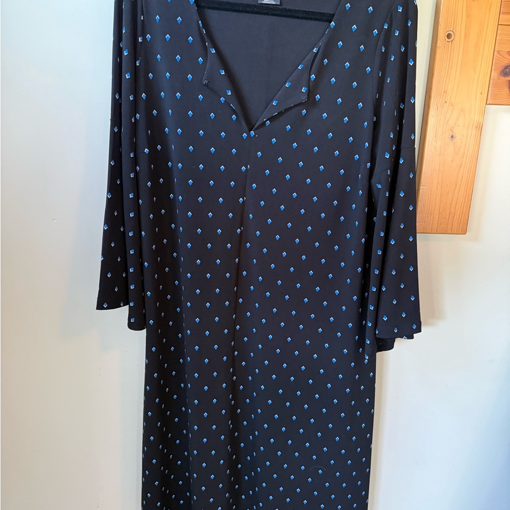 Michel Studio Black Long-Sleeve Dress with Blue Dot Print